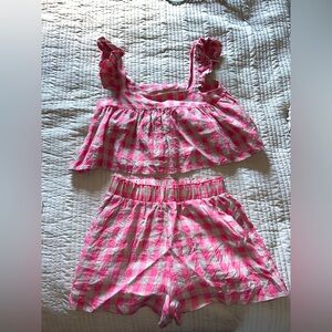Impeccable Pig pink and tan two piece set. Size Small.